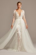 Floral Illusion Tall Bodysuit Wedding Dress Galina Signature 4XLSWG851