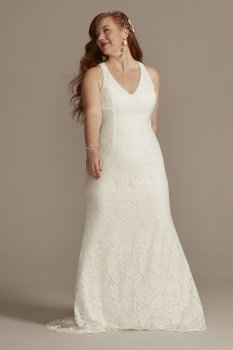 Scalloped Stretch Lace Halter Plus Wedding Dress DB Studio 9WG4047