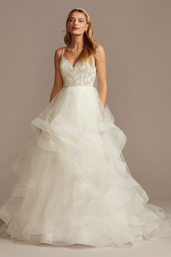 Beaded Bodice with Tiered Skirt Tall Wedding Dress 4XLWG4007