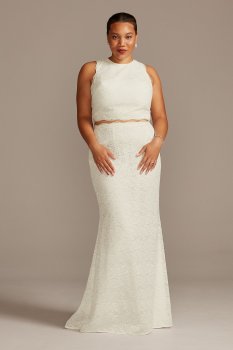 Plus Size Lace Two-Piece Scalloped Wedding Dress 8MS251210