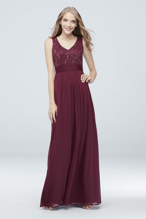 Mesh and Sequin Lace Dress with Pleated Waist W60082 [W60082]