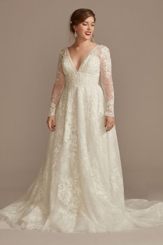 Lace Long Sleeve Keyhole Back Tall Wedding Dress Oleg Cassini 4XLCWG893