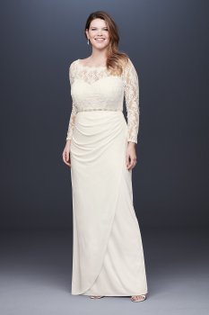 Off-the-Shoulder Long Sleeve Lace Plus Size Gown DB Studio 184213DBW