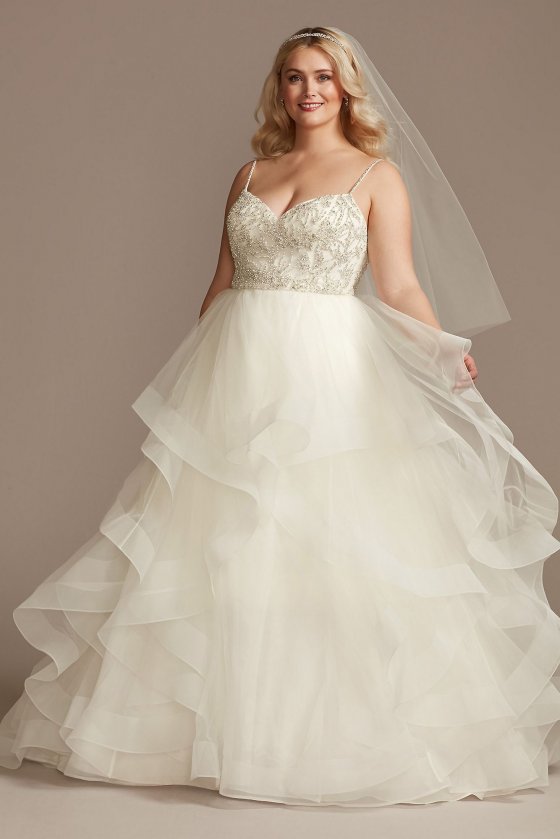 Beaded Bodice Tiered Skirt Plus Size Wedding Dress 9WG4007 [9WG4007]