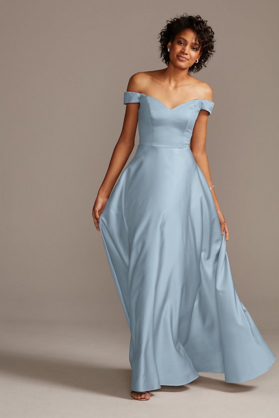 Off the Shoulder F20134 Long A-line Satin Bridesmaid Dress with Side Pockets [F20134]