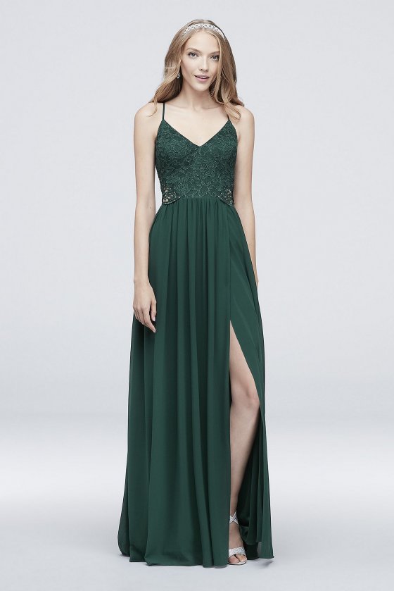 Chiffon and Floral Lace Dress with Beaded Waist 3930VJ2C [3930VJ2C]