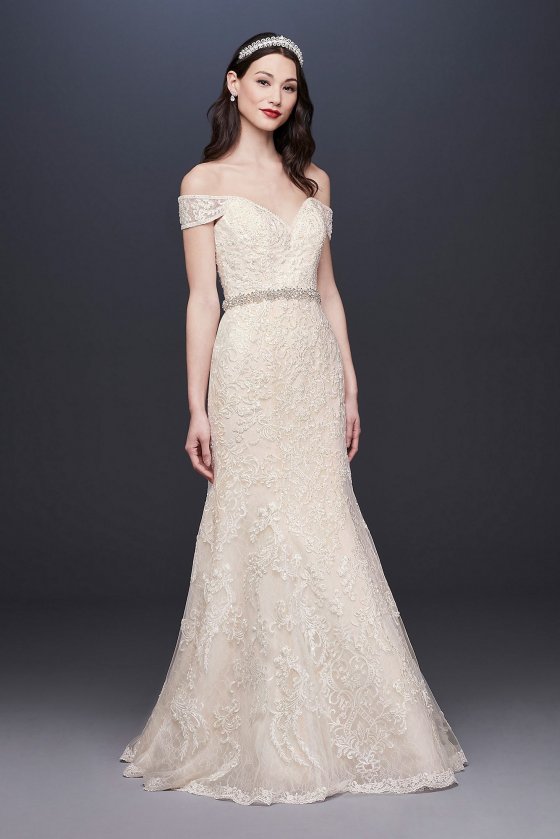 Charming Long Off-the-Shoulder Beaded Lace Mermaid CWG808 Wedding Dress [MRCWG808]