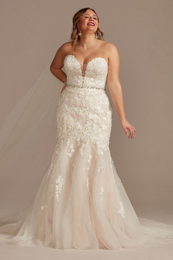Lace Applique Mermaid Plus Size Wedding Dress Oleg Cassini 8CWG912