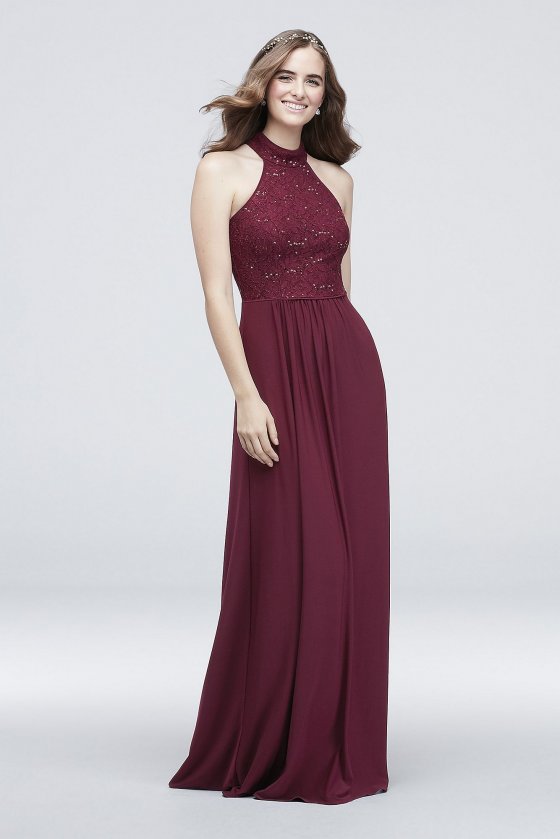 Lace and Sequin Mockneck Jersey A-Line Dress DS270001 [DS270001]
