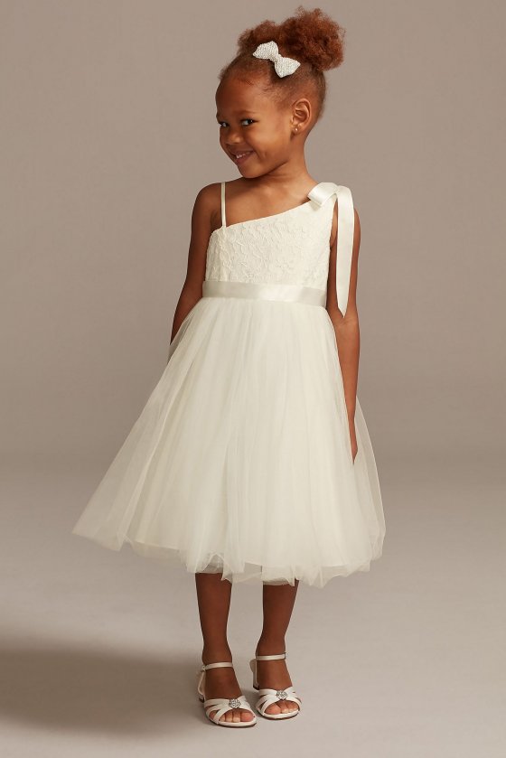 One Shoulder Lace and Tulle OP270 Style Flower Girl Dress
