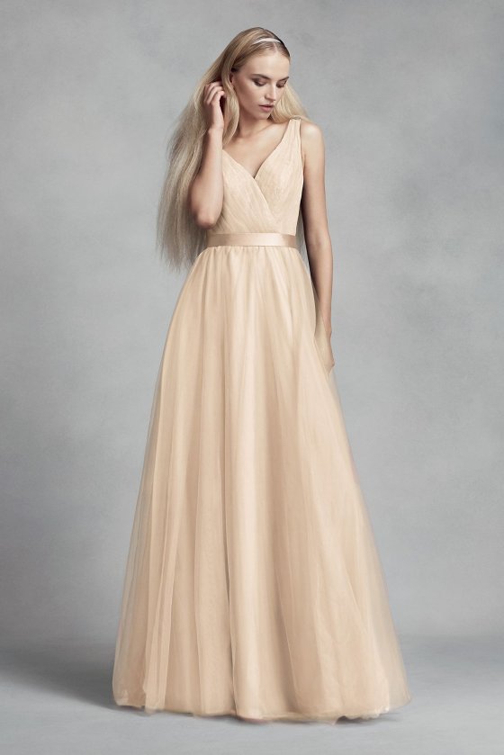 Tulle Surplice Bridesmaid Dress with Lace Back VW360322 [VW360322]