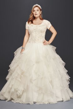 Plus Size Modest Ruffle Wedding Dress 8SLCWG568