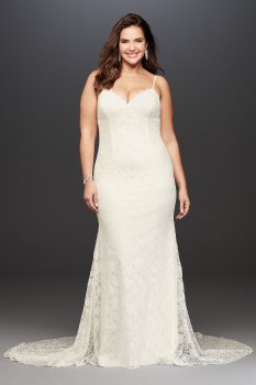 Plus Size Soft Lace Fit and Flare Wedding Dress with Low Back Style 9WG3827