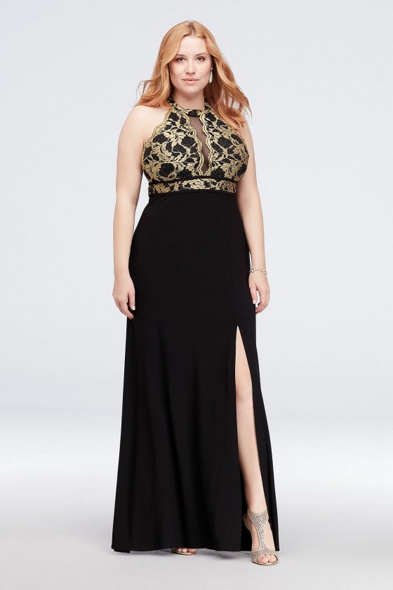 Scalloped Lace Halter Plus Size Dress with Cutout 12444W [12444W]
