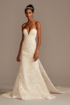 Lace Removable Bow Train Tall Wedding Dress 4XLCWG880