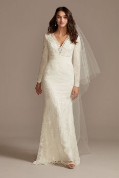 Sequin Embellished Wedding Dress with Scallop Hem MS251236