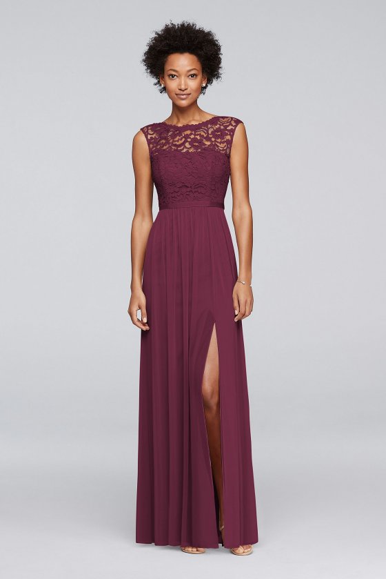 Lace Bridesmaid Dress with Long Mesh Skirt F19328 [F19328]