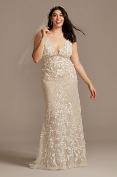 3D Leaves Applique Lace Plus Size Wedding Dress 8MS251223