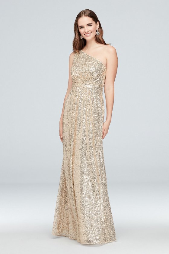 One-Shoulder Allover Sequin Bridesmaid Dress F19961