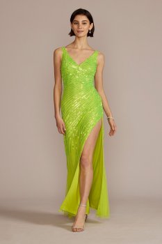 Cascading Sequin Tank Gown with Side Slit Jules and Cleo WGIN20248B