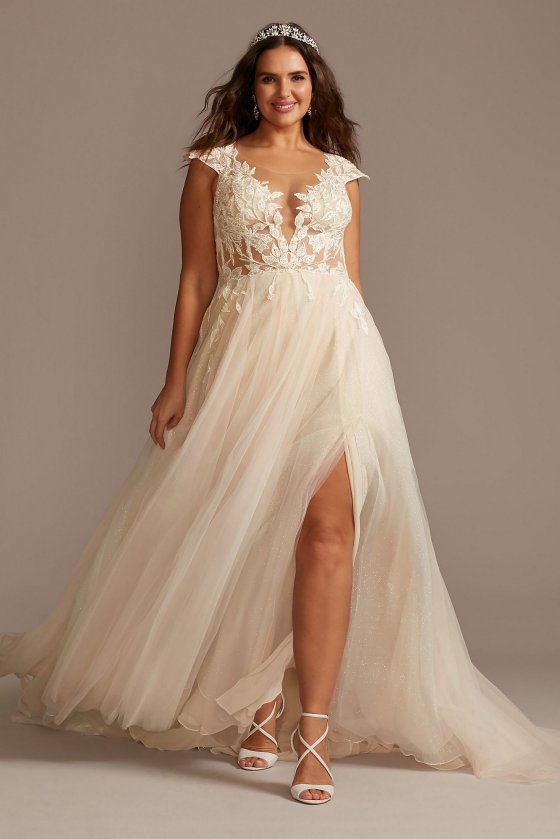 Cap Sleeve Lace Appliqued Plus Size Wedding Dress 9SWG862 [9SWG862]
