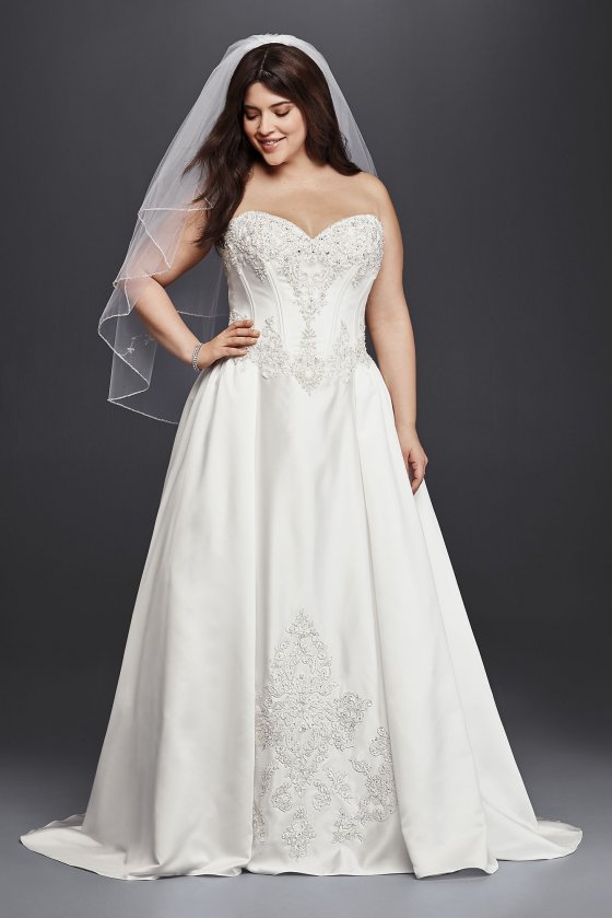 Strapless Satin Plus Size Ball Gown Wedding Dress Jewel 9WG3814