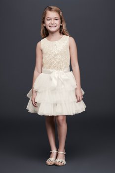 Tiered Tulle Flower Girl Dress with Sequin Bodice Bonnie Jean S79607DV