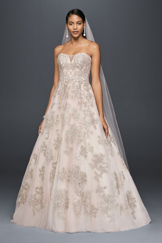 Metallic Lace Applique A-Line Wedding Dress CWG767 [CWG767]