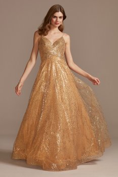 Sequin Spaghetti Strap Low Back Ball Gown 2011P1477