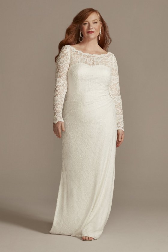 Stretch Lace Long Sleeve Plus Sheath Wedding Dress DB Studio 9SDWG0976