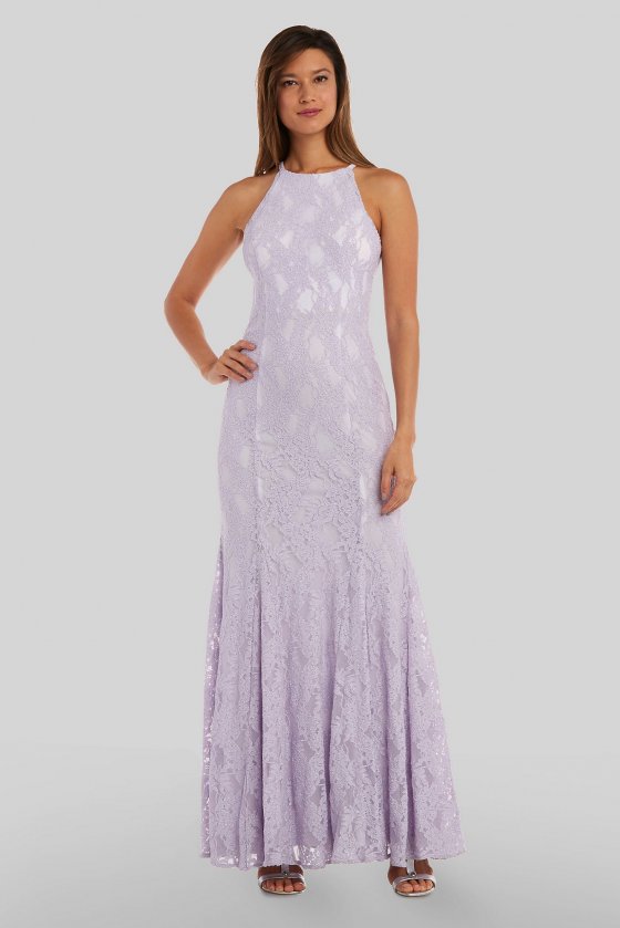 High Neck Lace Mermaid Gown with Scallop Trim 21790J