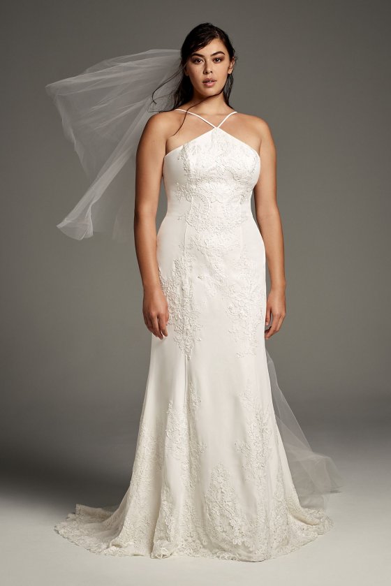 Halter Neck Plus Size Long White 8VW351346 Sheath Bridal Gown