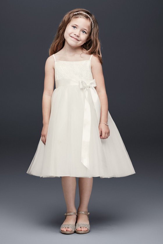 Sequin and Tulle Flower Girl Dress with Satin Sash WG1370