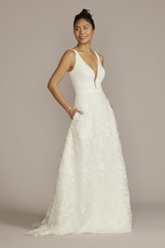 3D Floral Crepe A-Line Wedding Dress with Pockets DB Studio WG4068