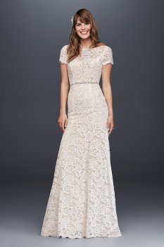 Lace Wedding Dress with Short Illusion Sleeves KP3780