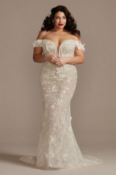 3D Floral Plunge Tall Plus Bodysuit Wedding Dress Galina Signature 4XL9MBSWG885
