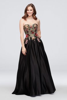 Strapless Satin Floral Embroidered Ball Gown 1093BN