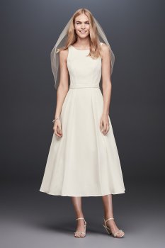 Faille Tea-Length A-Line Dress with Pockets SDWG2825