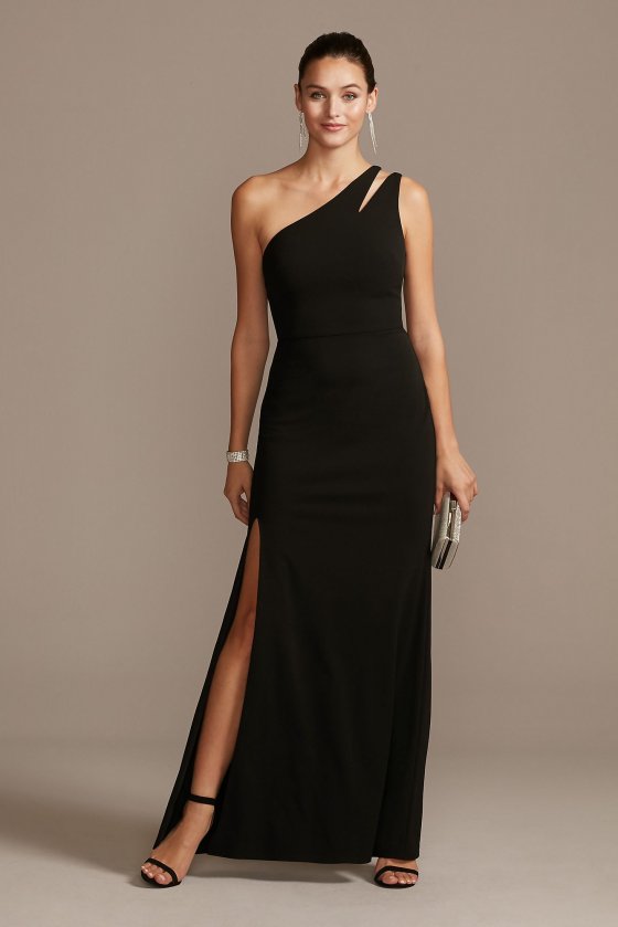 Cutout One-Shoulder Crepe Gown with Skirt Slit WBM2061