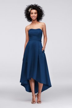 High-Low Satin Bridesmaid Dress with Pockets F19623