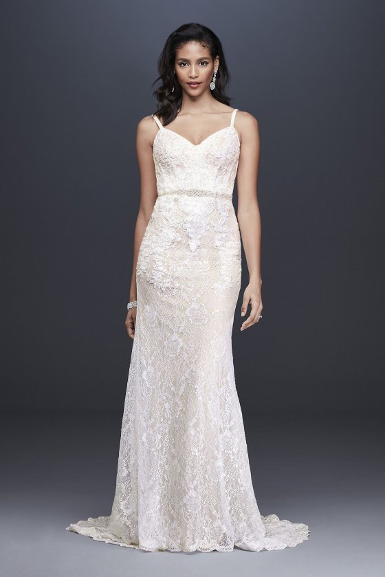 Sequin Lace Petite Wedding Dress with Crystal Belt 7SWG819