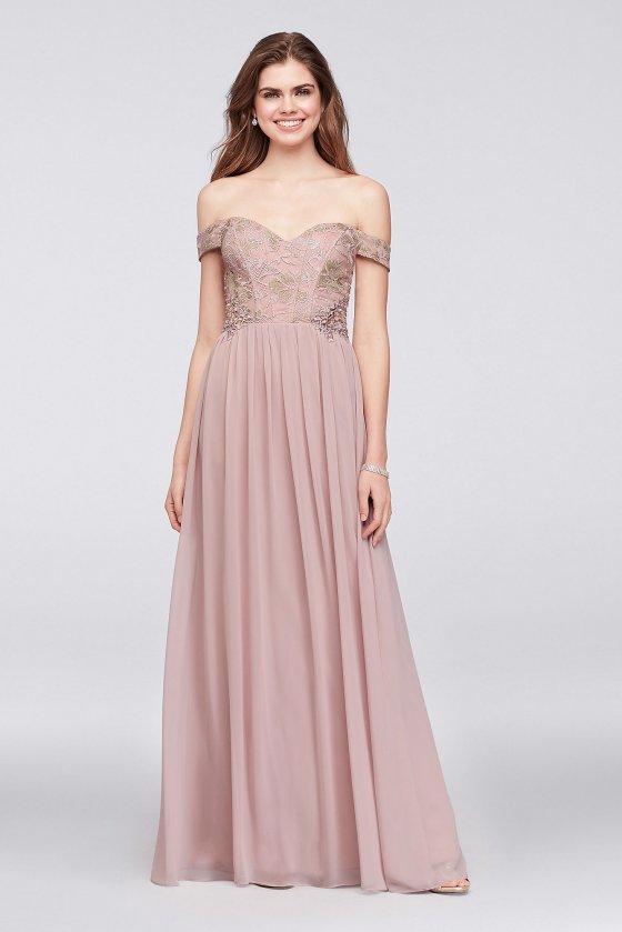 Off-the-Shoulder Lace and Chiffon Corset Gown 8120GR5D [8120GR5D]
