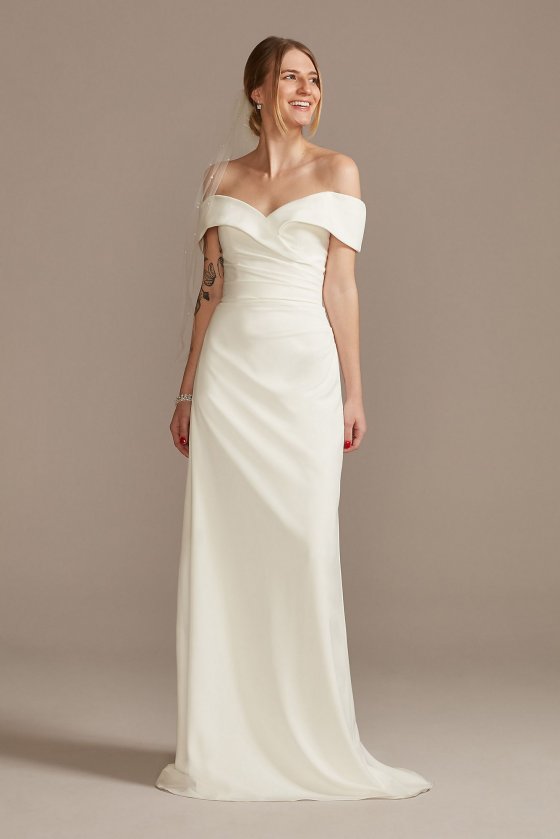 Tall Crepe Off-the-Shoulder Sheath Wedding Dress DB Studio 4XLWG4033