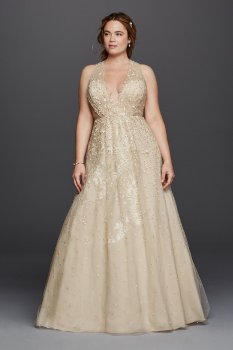 Floral Wedding Dress with V-Neckline 8MS251151