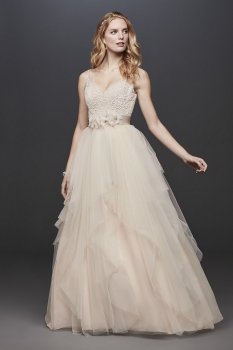 Tulle Tank V-Neck Ball Gown with Layered Skirt WG3913