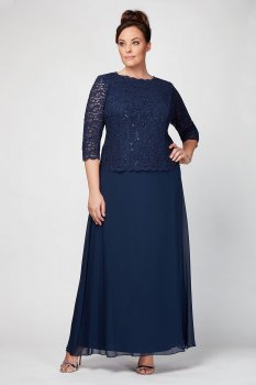 Alex Evenings 412318 Lace and Chiffon Mock Two-Piece Plus Size Gown