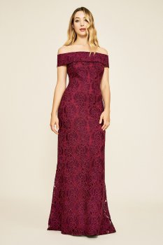 Off the Shoulder Long Fitted Lace Dress Style BGC19262L