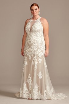 Plus Size New Modern 9SWG843 Style High Keyhole Neck Mermaid Wedding Gown