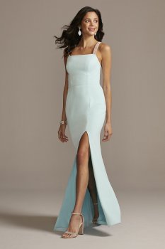 Long Sheath Crystal Crossed Straps Dress with Cowl Back Style A23386