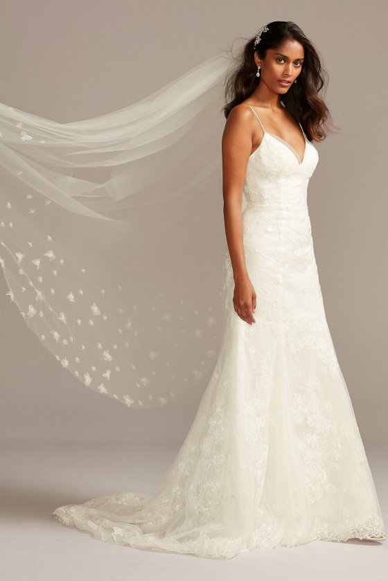 Floral Lace Applique Spaghetti-Strap Wedding Dress WG3981 [MRWG3981]